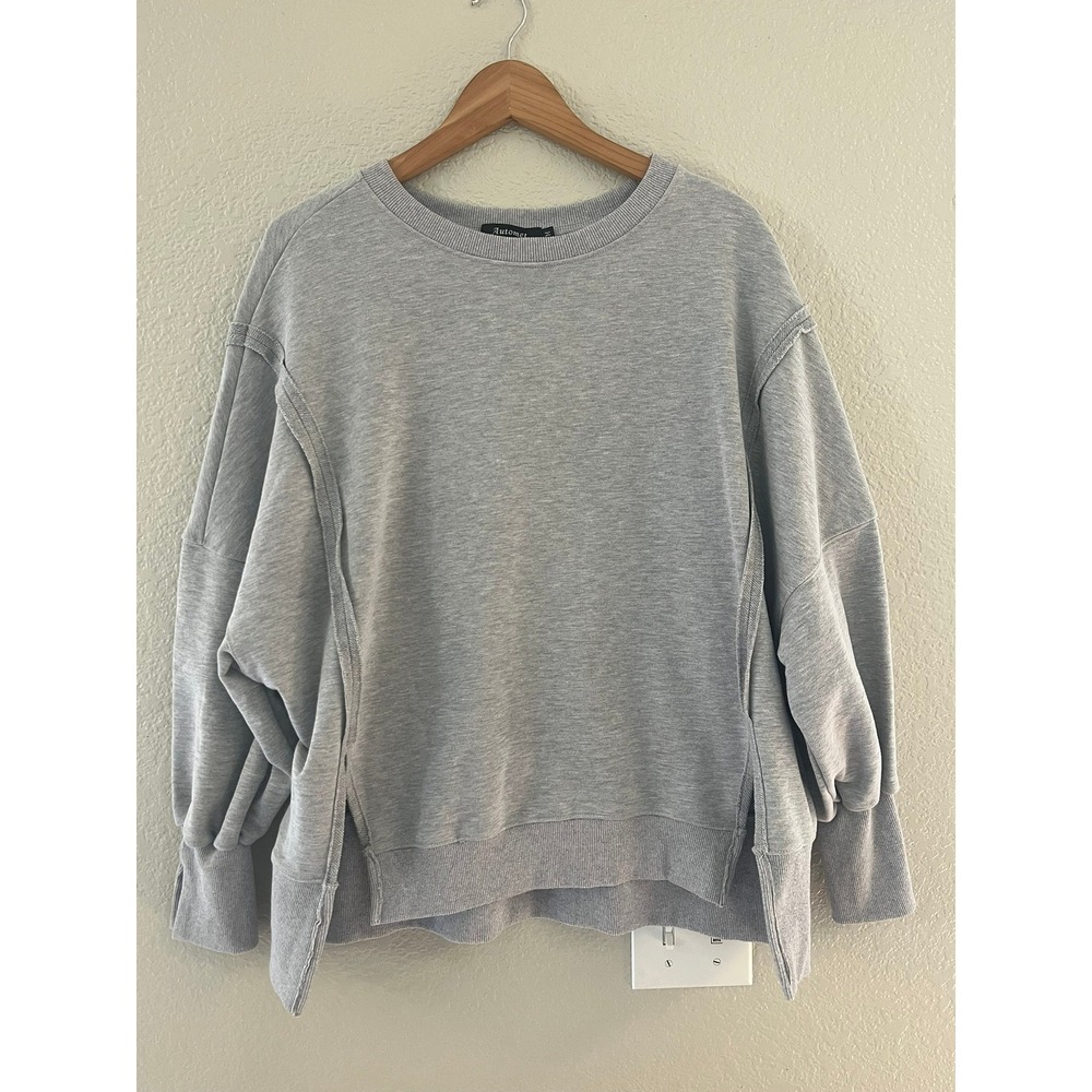 Automet Womens Gray Oversized Exposed Seam Crewneck Sweatshirt Medium